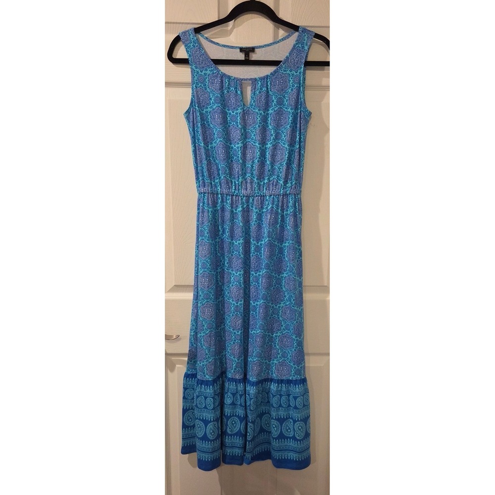 Talbots Petite XS Blue Medallion Maxi Dress Sleeveless Cotton Modal Stretch